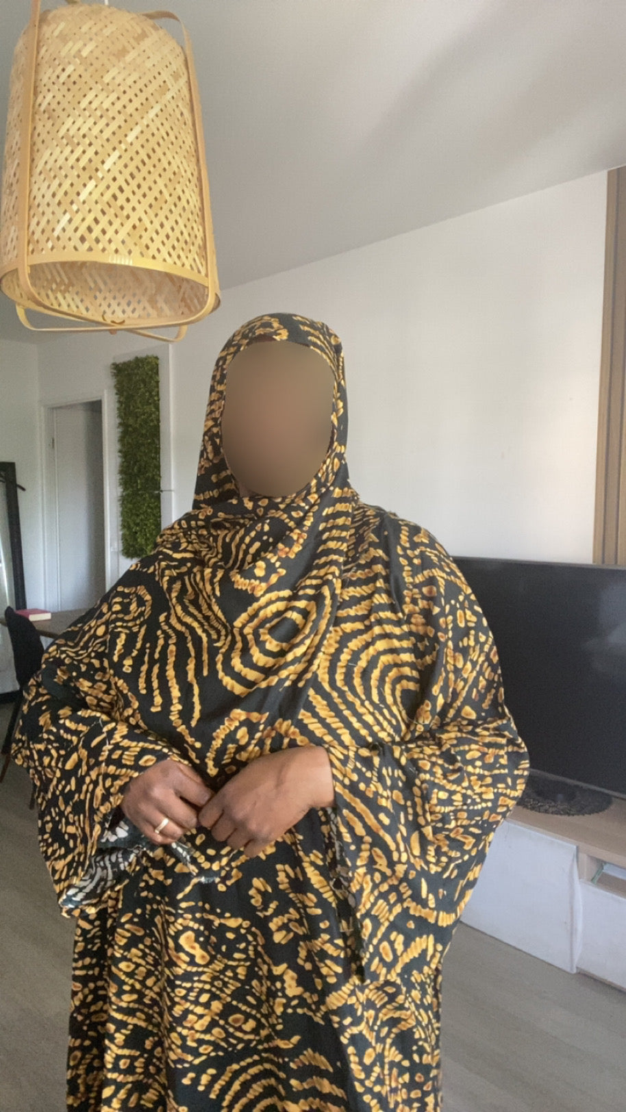 ROBE LONGUE EN COTON   JAUNE NOIR