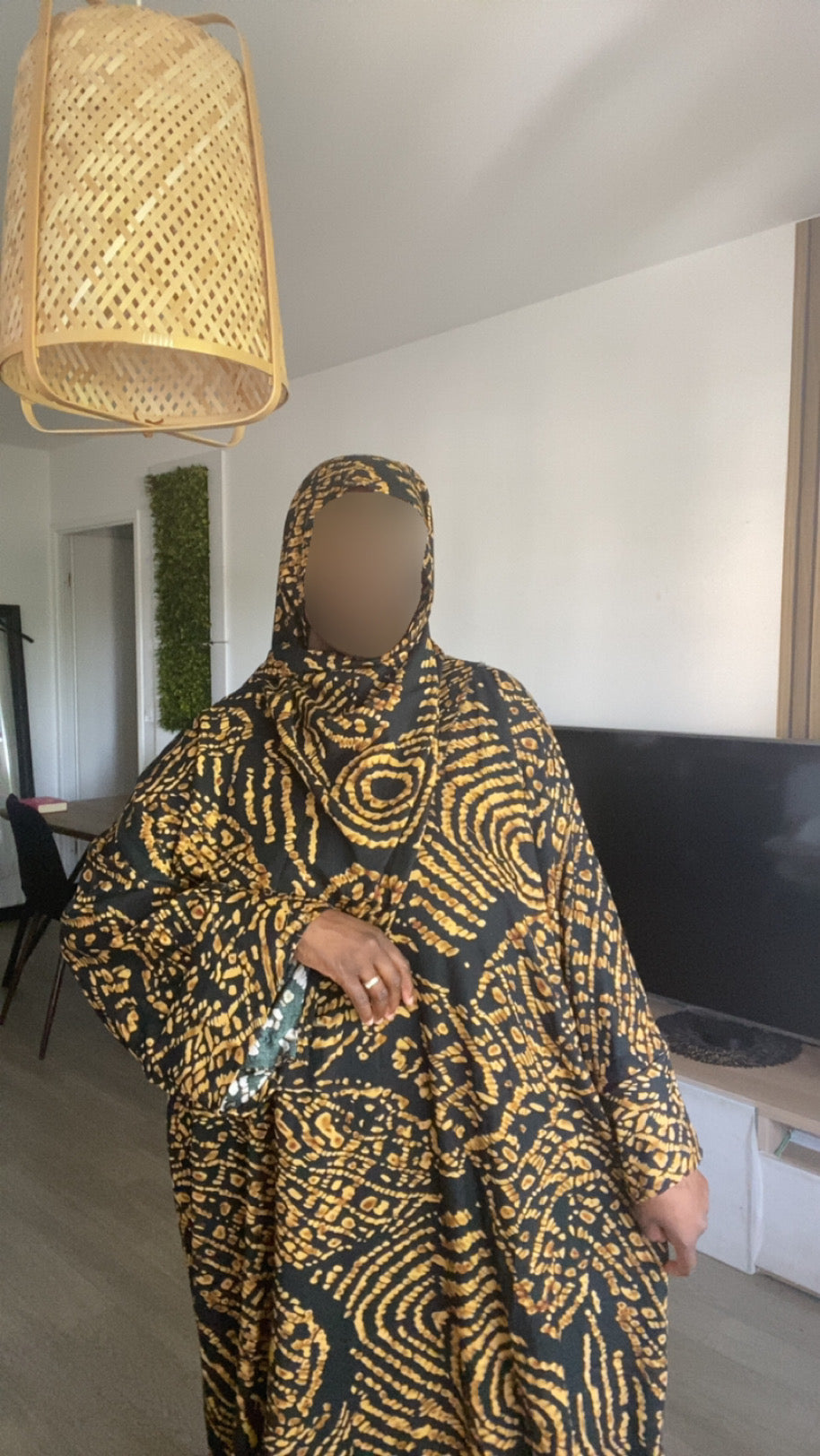 ROBE LONGUE EN COTON   JAUNE NOIR